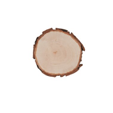 Tahta kaplama yolu ile beyaz arkaplanda izole edilmiş daireler şeklinde kesilmiş.