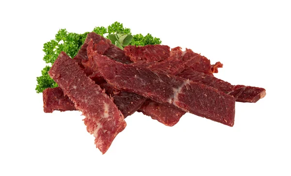 Carne Bovino Seca Paus Assados Pedaços Carne Seca Seco Sol — Fotografia de Stock