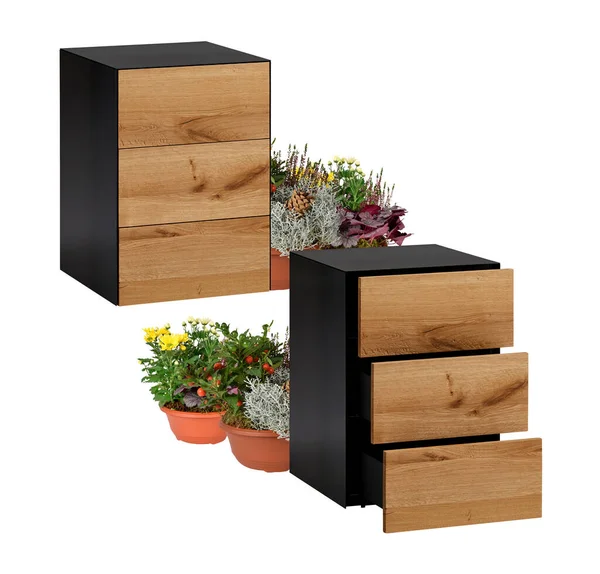 Trä Förvaringsskåp Möbler Med Tre Lådor Isolerade Vit Bakgrund Med — Stockfoto