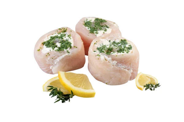 Liced Frischer Fisch Mit Gelber Zitrone Mit Ausgeschnittenen Isoliert Auf — Stockfoto