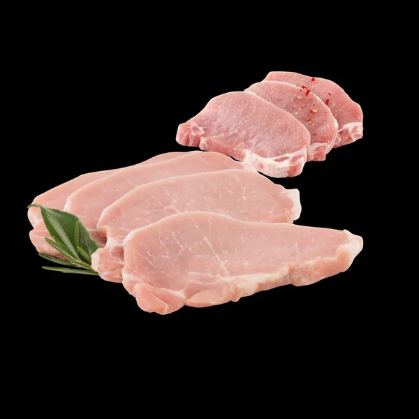 fresh pork cut out isolated black background with clipping path