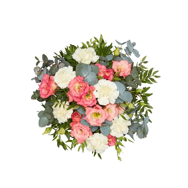 Fresh Bouquet of flowers, top view cut out isolated white background with clipping path