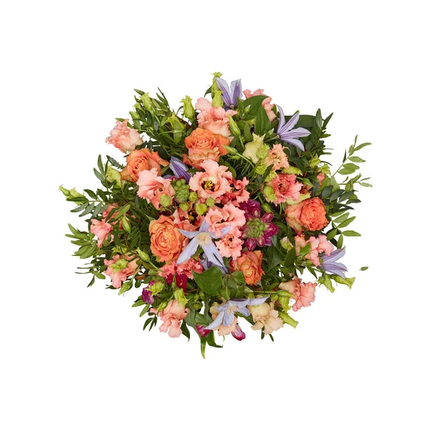 Fresh Bouquet of flowers, top view cut out isolated white background with clipping path