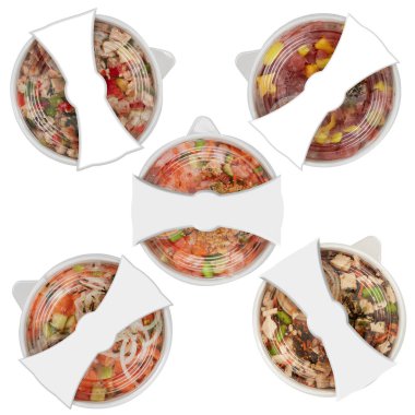 Plastik kutudaki yiyecek kırpma yolu ile izole edilmiş beyaz arkaplanı keser