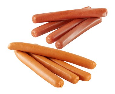 sosis kesme yolu ile izole beyaz arkaplan