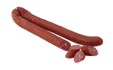 sosis kesme yolu ile izole beyaz arkaplan