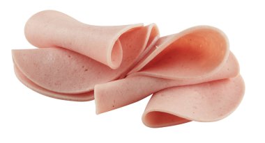 Birbiri üstüne yığılmış taze jambon dilimleri.