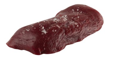 Pişmiş et, biftek ve tuz tozu.