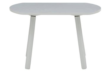 Beyaz ahşap çalışma masası, düz görünüm kesme yolu ile izole beyaz arkaplan