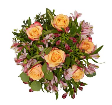 Bir buket taze turuncu çiçek, üst manzara izole edilmiş beyaz arkaplan ve kırpma yolu.