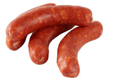 Taze sosis kesme yolu ile izole edilmiş beyaz arkaplan