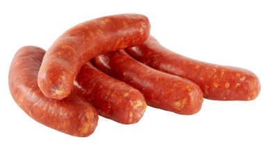 Taze sosis kesme yolu ile izole edilmiş beyaz arkaplan