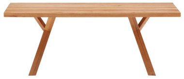 eğimli tahta masa düz bir ön ve çapraz tahta bacaklar izole beyaz arka plan kırpma yolu ile kesilmiş