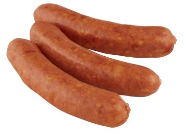 3 sosis çubuğu kırpma yolu ile izole edilmiş beyaz arkaplanı keser