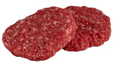 Taze hamburger köfteleri kırpma yolu ile izole edilmiş beyaz arkaplanı keser