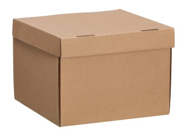 Kapağı kesilmiş kahverengi karton kutu kırpma yolu ile izole beyaz arkaplan