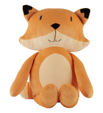 Oturma pozisyonunda oturan tilki yavrusu kollarını açıp izole edilmiş beyaz arka plan ve kırpma yolu.