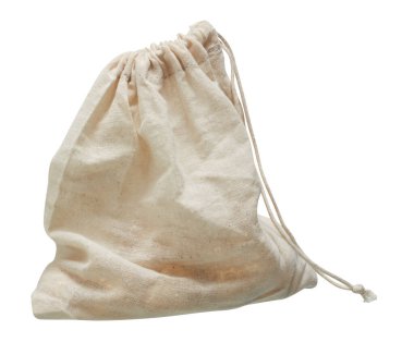 Çizgili bez torbası kırpma yolu ile izole edilmiş beyaz arkaplanı kes