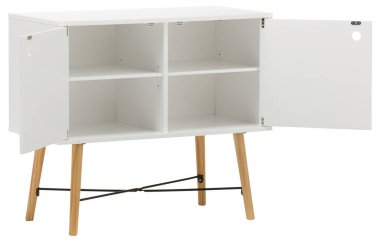 Açık kapaklı kare ahşap dolap kesme yolu ile izole edilmiş beyaz arkaplan