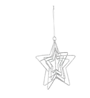 Beş noktalı gümüş yıldız Noel süslemesi kesme yolu ile izole edilmiş beyaz arkaplan