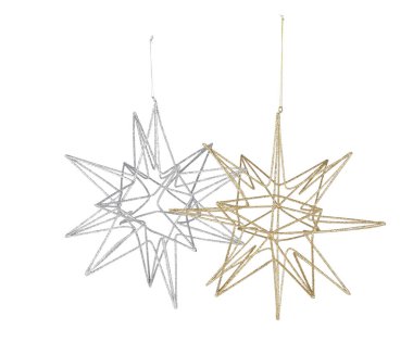 Asılı ipli Noel yıldızı demiri çerçeve kesme yolu ile izole edilmiş beyaz arkaplan