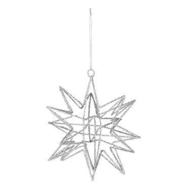 Çok noktalı gümüş yıldız çerçeveli Noel dekorasyonu kırpma yolu ile izole edilmiş beyaz arkaplanı kesiyor