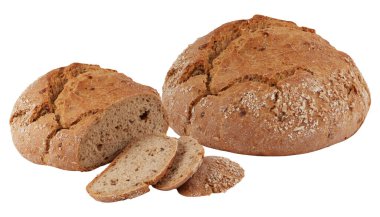 Tam tahıllı ekmek kesme yolu ile izole edilmiş beyaz arkaplan