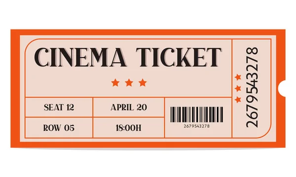 Biglietto Cinema Retrò Arancione — Vettoriale Stock