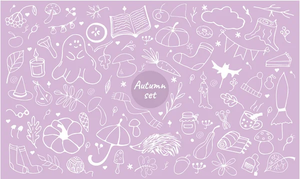 Sonbahar ürünleri. Sonbahar seti. Vektör karalama çizimi. Boyama kitabı, resim..