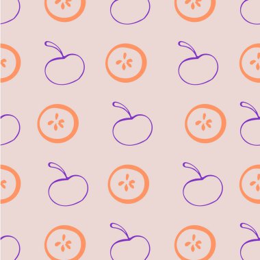 Çeşitli yaprak ve bitkilerle, mevsimlik meyve ve sebzelerle sonbahar dikişsiz deseni