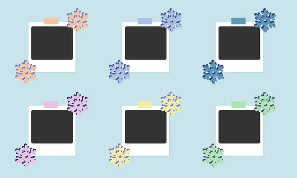 Tatiller için gerçekçi vektör tasarımı Polaroid fotoğraf çerçevesi düzenleri. Yılbaşı ve Noel 'i bir fotoğrafta yakala.