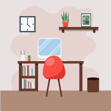 Çalışma odasının iç tasarımının vektör görüntüsü.