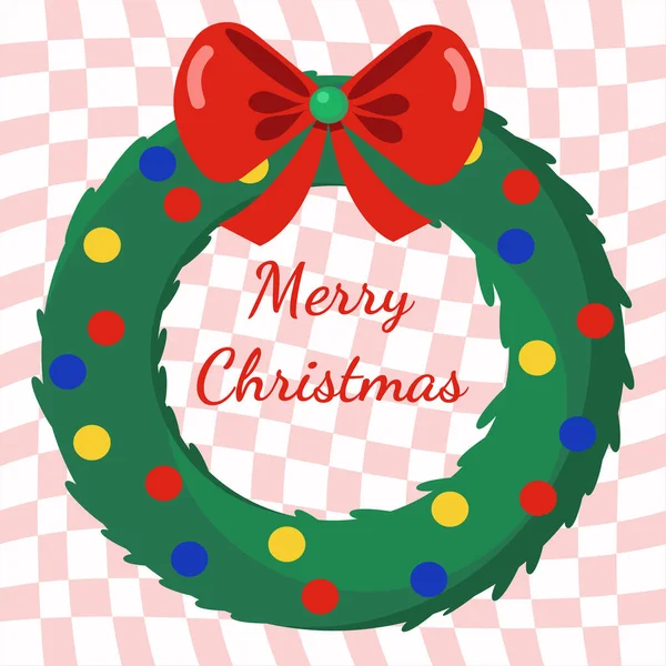 Noel retro çelengi. Eski tarz bir Noel kartı. Düz vektör resmi