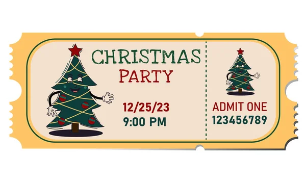 Noel partisi bileti. Gözleri olan eski bir Noel ağacının tasviri