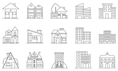  Web simgeleri hizada. Evlerin ve binaların simgeleri.