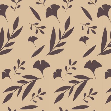 Dalları ve yaprakları çizilmiş kusursuz bir desen. Duvar kağıdını tekrar eden vektör. Sonbahar ve yaz motifleri. Tasarımınız için desen.