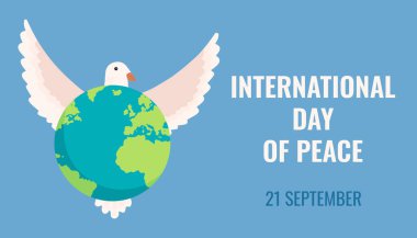 Uluslararası Barış Günü. Pankartlar, posterler, duvar kağıtları, medya, baskı için vektör illüstrasyonu.