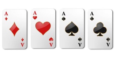 Dört as iskambil kağıdının vektör çizimi. Poker eli kazanmak. Kupa, maça, sinek ve karo ası seti