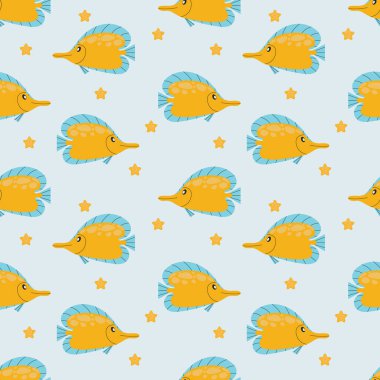 Sarı balıklı desen. Vektör illüstrasyonu.