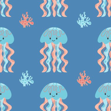 Tatlı denizanası çizgi filmiyle kusursuz desen. vektör illüstrasyonu.