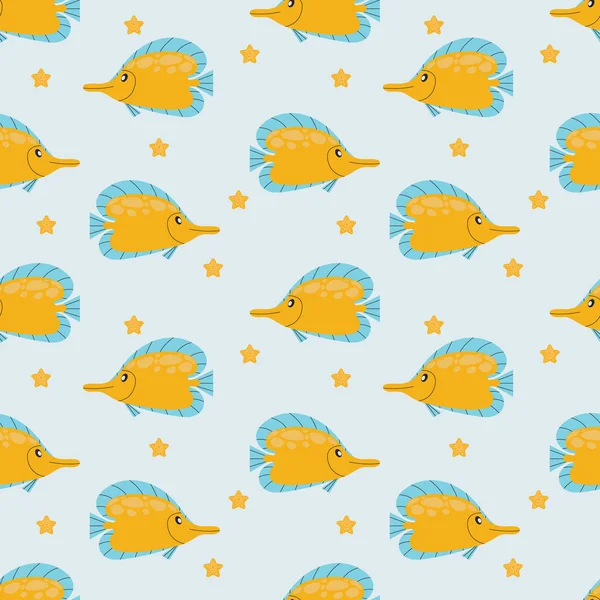 Sarı balıklı desen. Vektör illüstrasyonu.