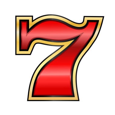 Kırmızı 7 numara, beyaz arka planda altın çerçeveli. Vektör illüstrasyonu.