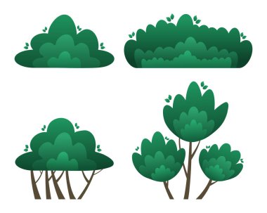 Çizgi film tarzında çalıların düz vektör çizimi. Beyaz arka planda izole edilmiş yaz ve bahar çalıları.