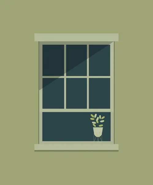 Minimalist tarzda düz vektör illüstrasyonu: pencere ve çiçek.