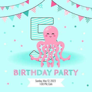 Sevimli ahtapotlu doğum günü davetiyesi