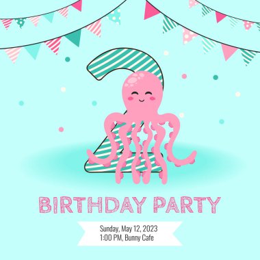 Sevimli ahtapotlu doğum günü davetiyesi