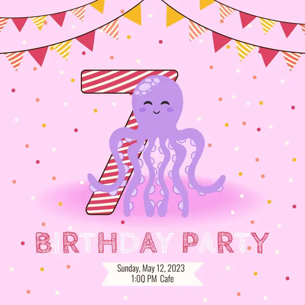 Sevimli ahtapotlu doğum günü davetiyesi