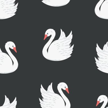 Çizgi film tarzında hayvanlarla vektör deseni. Kuğular resimli arkaplan