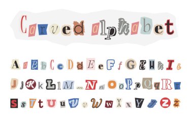 Vector alphabet in the style of cut paper and magazines.  clipart