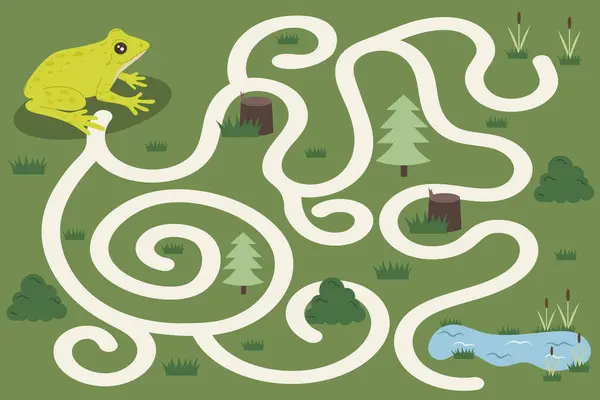  Tatlı bir kurbağayla çocuk labirenti oyunu. Çocukların mantık geliştirmesi için bir oyun